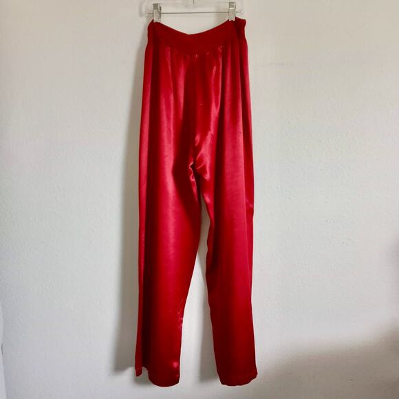 PJ Harlow Red Satin Lounge Pants Jolie SZ XS Ribbed Drawstring Straight Leg - Picture 3 of 9
